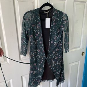 STR Green Floral Open Front Coverup/Dress